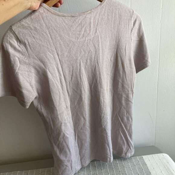 VTG 90s Y2k Silk Angora Pullover Sweater Anna Gray Short Sleeve Old Money Sz L - Picture 2 of 6